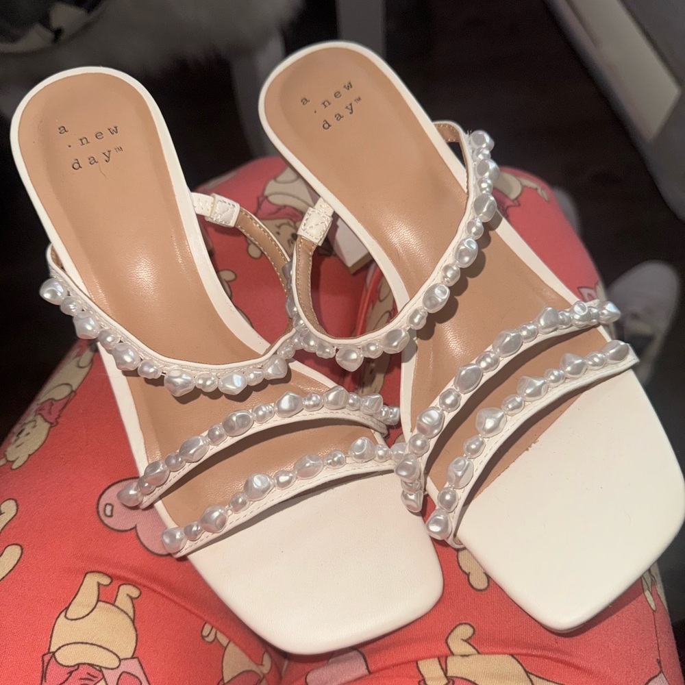 A New Day Women's Cream Sandals with Pearl Accents